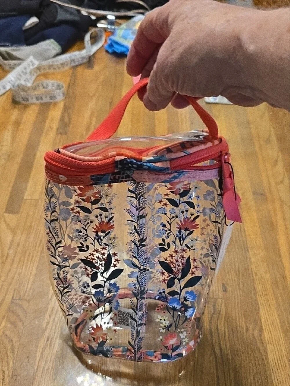 Vera Bradley Clear Floral Pouch with Coral Trim